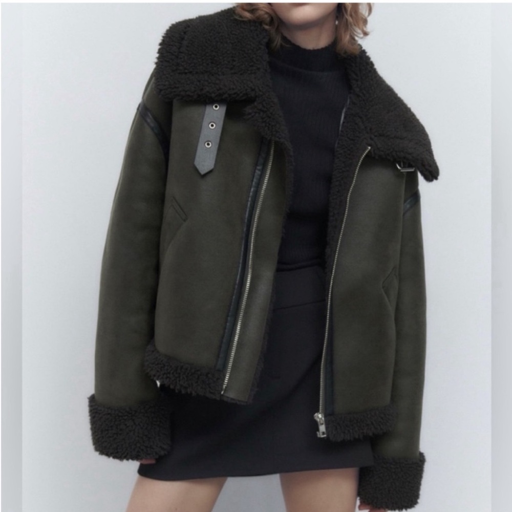 Zara leather bomber jacket faux fur
